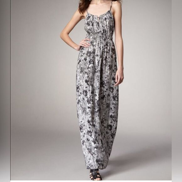 Theory womens musea silk maxi dress metallic shimmer floral abstract textured - Picture 1 of 10
